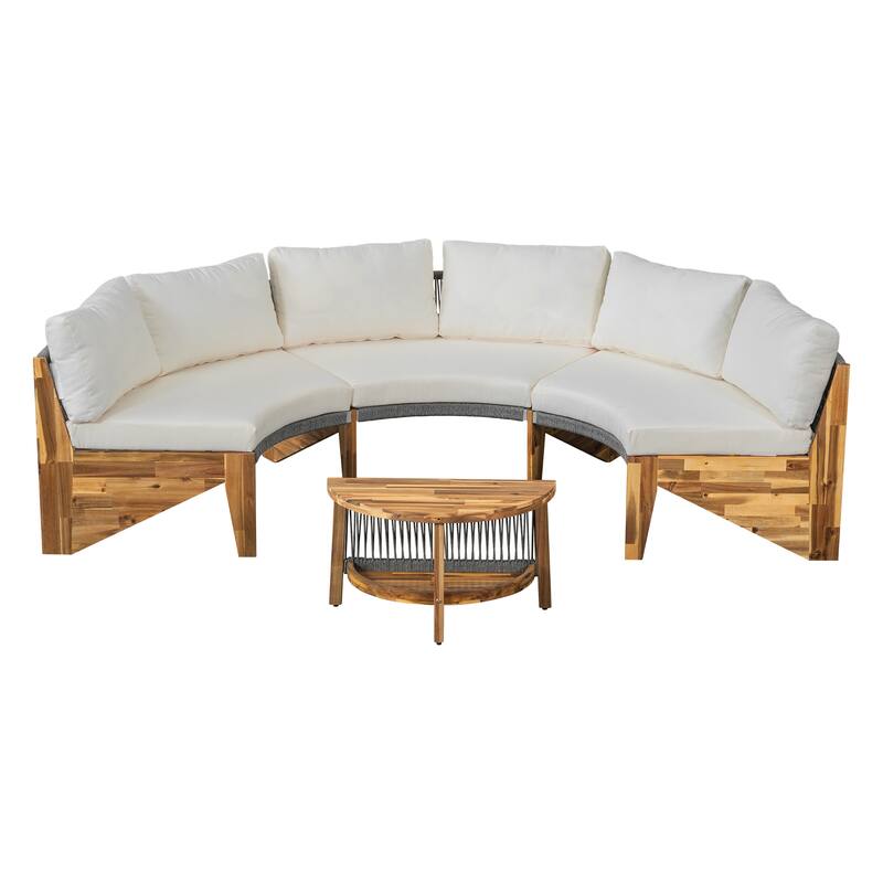 Outdoor 12-Seater Acacia Round Sectional Sofa Set with Coffee Table