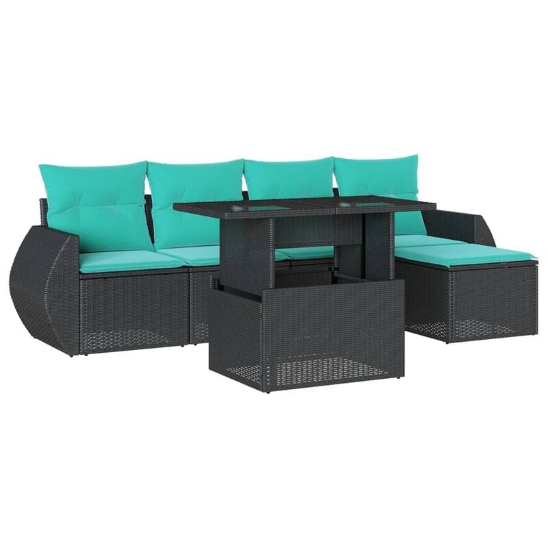 vidaXL Patio Sofa Set with Cushions and Table Outdoor 6 Piece Poly Rattan - 21.7 x 24.4 x 27.2