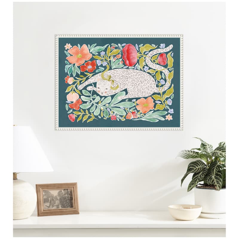 Kate and Laurel JL Floral Cat by Jill Labieniec Framed Canvas Wall Art Print