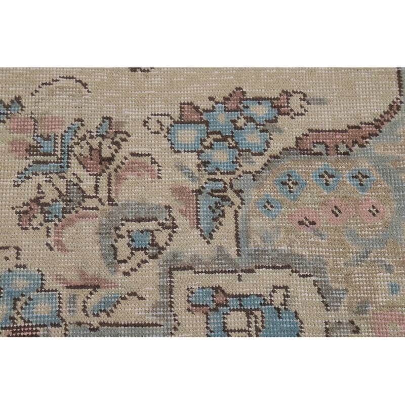 Tabriz Persian Area Rug Beige Oriental Hand-Knotted Wool Carpet - 7'11"x 11'0"