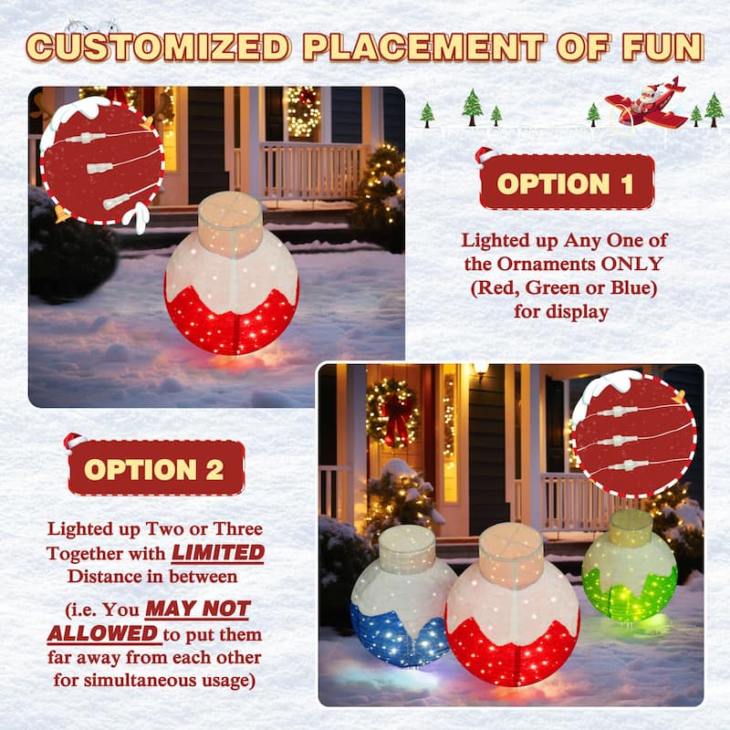 VEIKOUS 35 in. H Warm White LED Ball Pop Up Ornament Christmas Holiday Yard Decoration (3-Piece)