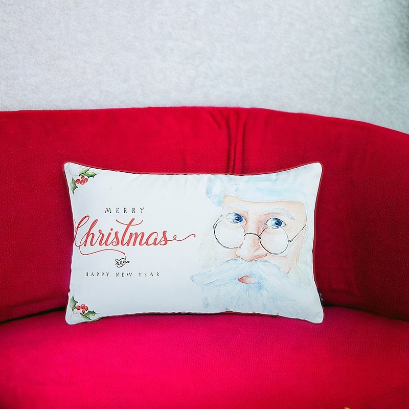 HomeRoots 20" X 12" Red and White Christmas Santa Polyester Pillow Cover