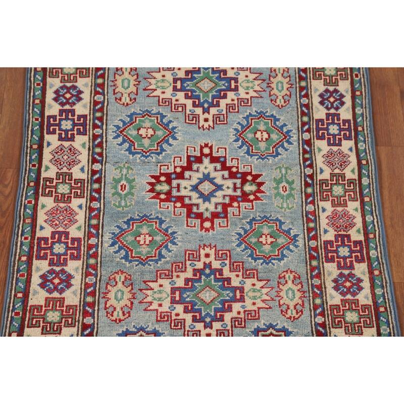 Light Blue Kazak Accent Rug Hand-Knotted Bedroom Wool Carpet - 2'7" x 3'10"