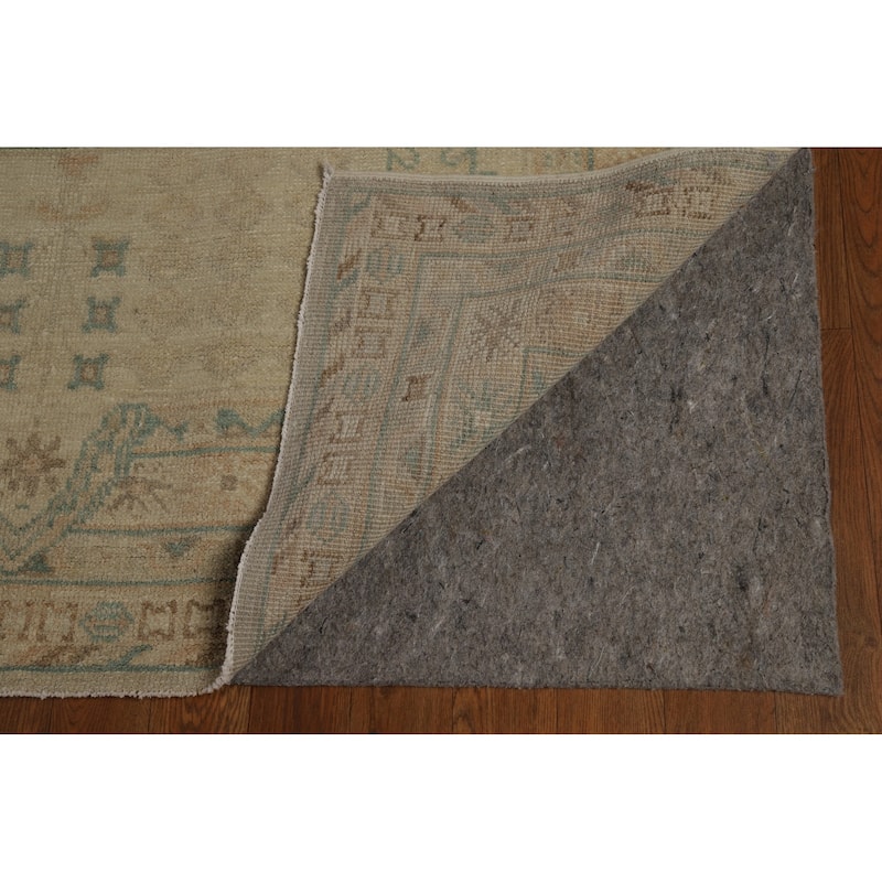 Vegetable Dye Oushak Turkish Area Rug Hand-Knotted Beige Wool Carpet - 9'0" x 12'7"