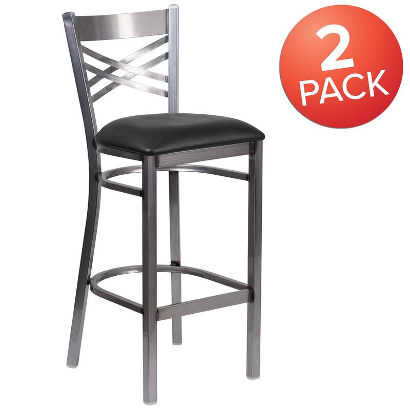 2 Pack Clear Coated ''X'' Back Metal Restaurant Barstool - 17"W x 18"D x 42.25"H - 17"W x 18"D x 42.25"H