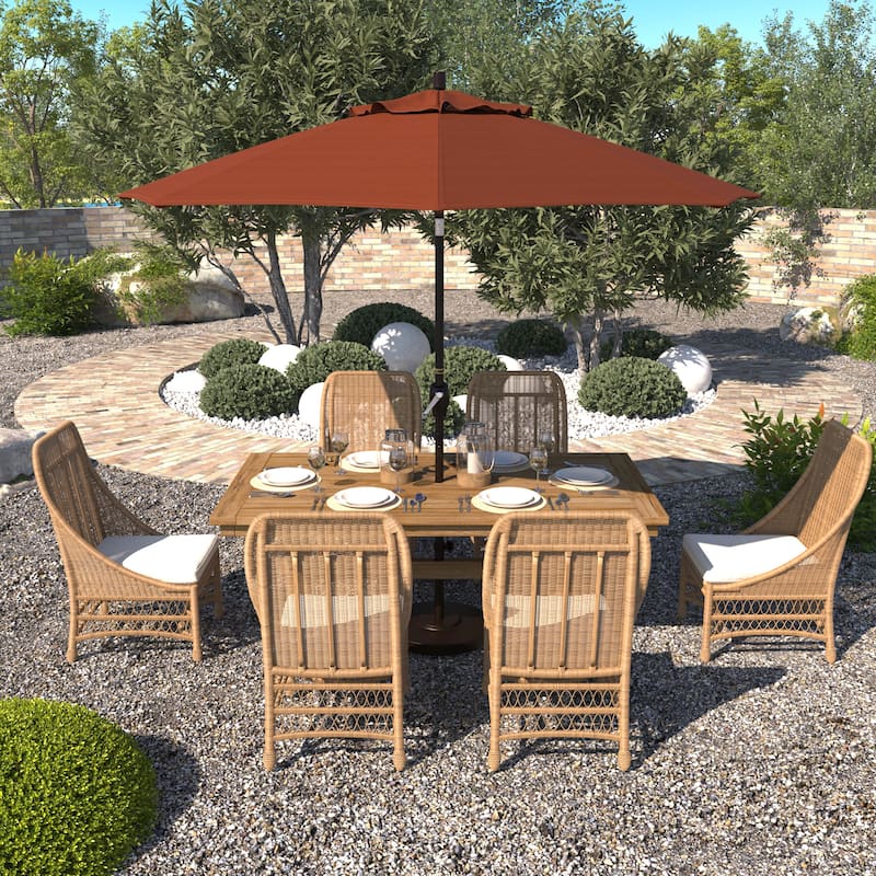 California Umbrella 9' Round Crank Lift Push Button Tilt Bronze Aluminum Patio Umbrella Olefin - Terracotta