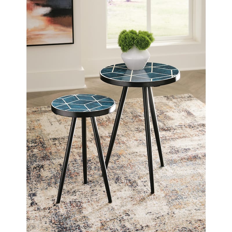 Signature Design by Ashley Clairbelle Teal Nesting Tables (Set of 2) - 16"W x 16"D x 22"H - 16"W x 16"D x 22"H - Teal - Tile