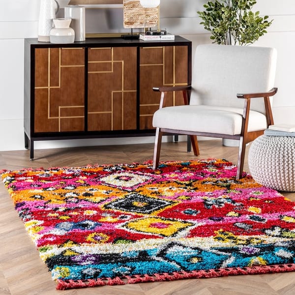 slide 2 of 13, Nuloom Boho Multi Contemporary Radiance Kids Abstract Diamonds Shag Rug