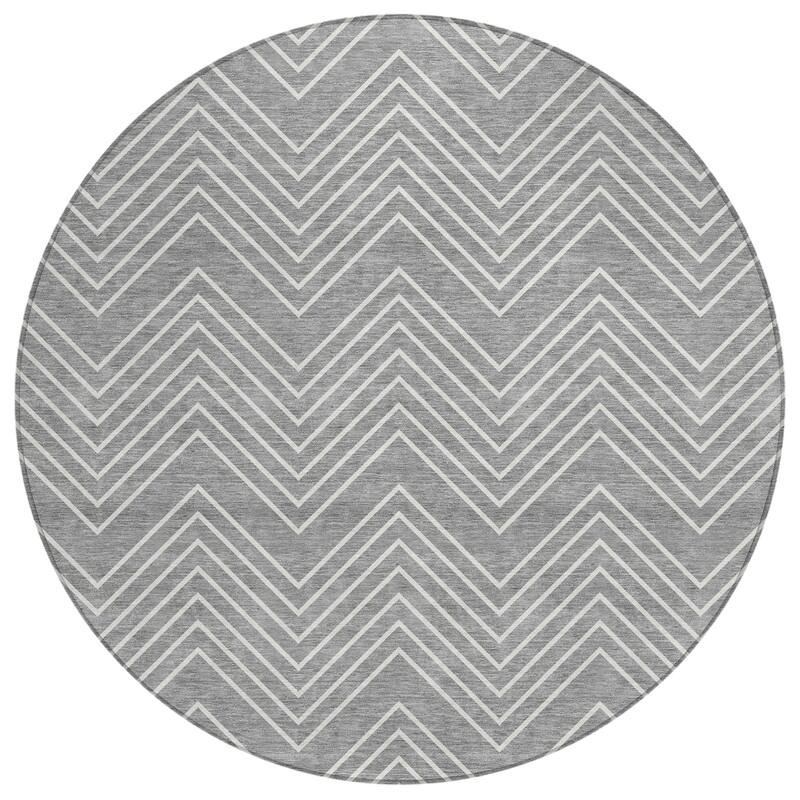 Machine Washable Indoor/ Outdoor Modern Chevron Chantille Rug