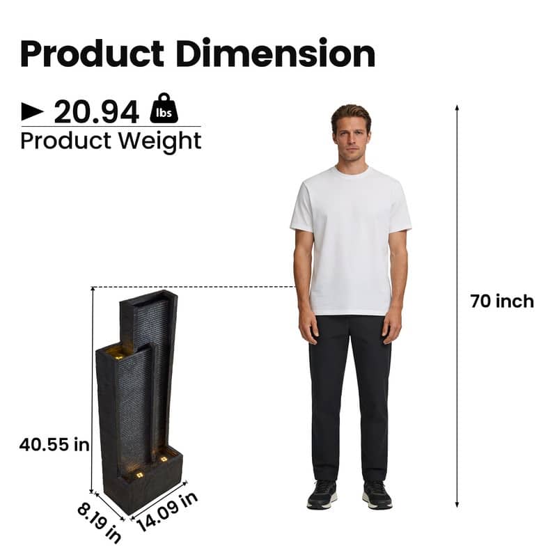 Vbal Modern Waterfall Outdoor Water Fountain with LED Lights for Garden or Patio