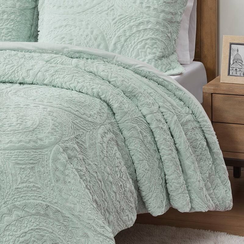 GDF Studio - Arya Embroidered Medallion Fake Fur Ultra Plush Comforter Mini Set