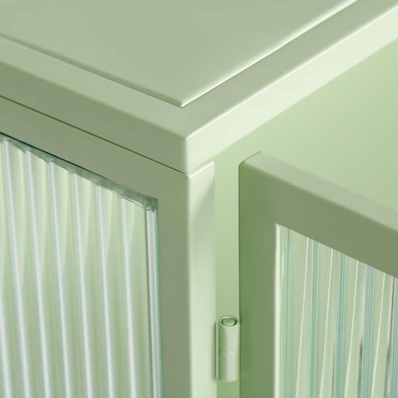 27.56"Glass Doors Modern Two-door Wall Cabinet with Featuring Three-tier Storage ,Mint Green