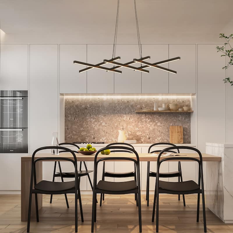 1-Light Modern Linear Black Metal LED Adjustable Pendant Light for Dining Room - 41.3 in. W x 19.7 in. D x 1.2 in. H