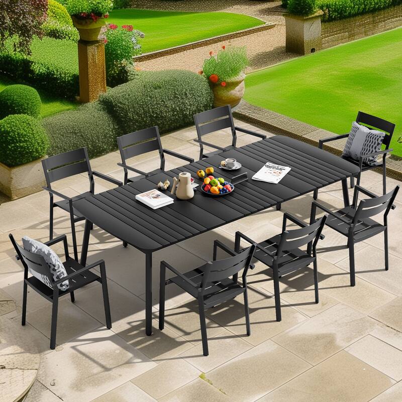 Outdoor Patio Dining Table Rectangular Aluminum Outdoor Table for 6/8/10 Person