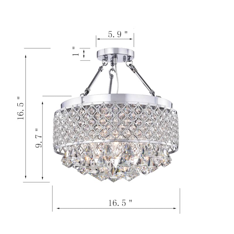 Caelus Chrome Metal and Crystal 4-light Semi Flush Mount Chandelier