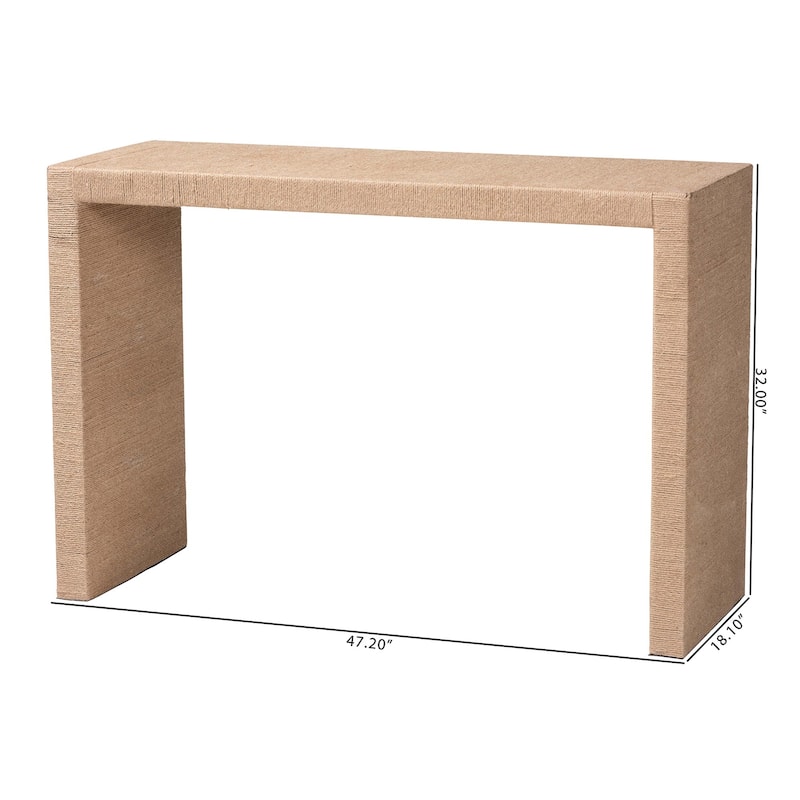 Colandra Modern Bohemian Natural Brown Jute and Wood Console Table