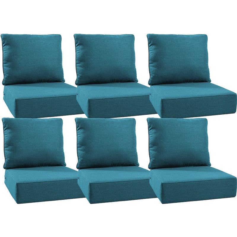 22" W x 24" D x 6" T Water & Fade Resistant Outdoor Lounge Chair Replacement Cushion Set - 6 Sets - Peacock Blue