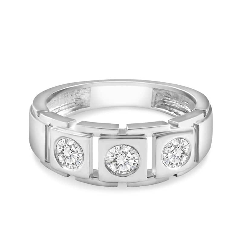 1 Ct TW Three Stone Diamond Men's Wedding Ring White, Yellow, or Rose Gold
