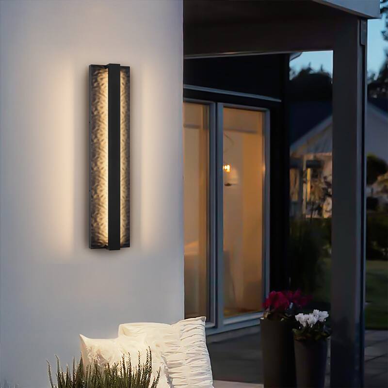 Outdoor LED Wall Light Handmade Textured Linear Black Wall Sconces