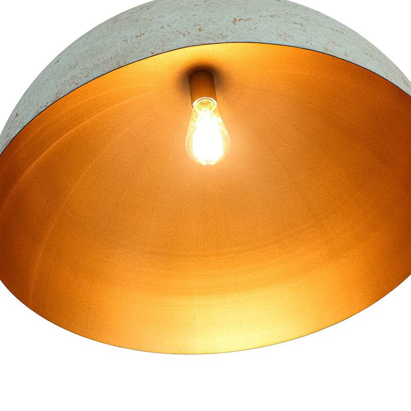 Rustic Aged Verdigris Style Gold Accents Oversized Iron Dome Pendant - 23.6 Inches