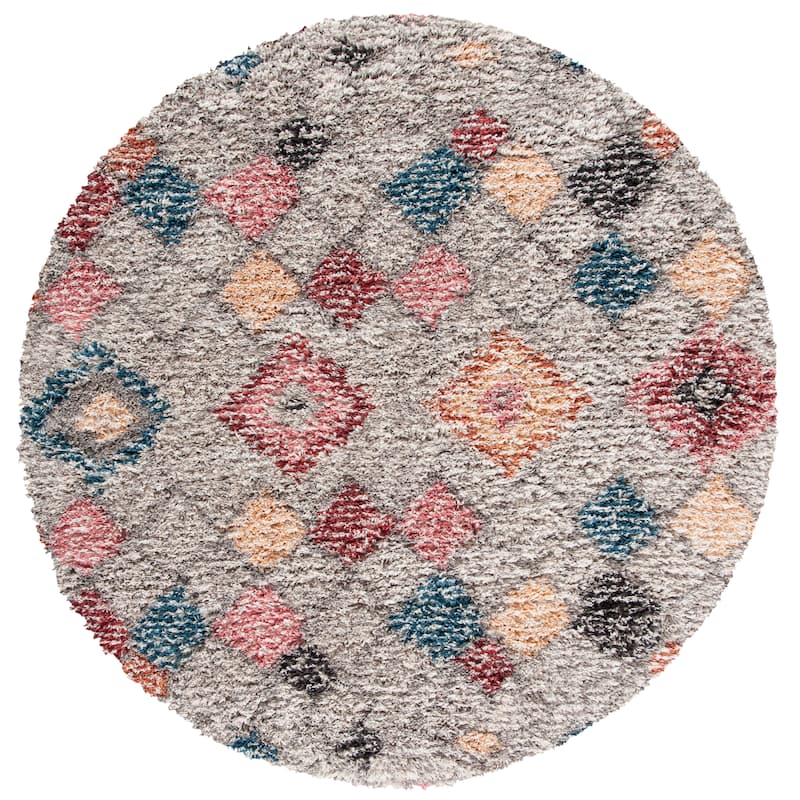 SAFAVIEH Morocco Agueda Boho Tassel Rug - 6'7" Round - Grey/Multi