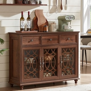 48-inch Farmhouse Sideboard Buffet Cabinet with 3 Glass Doors & 3 ...