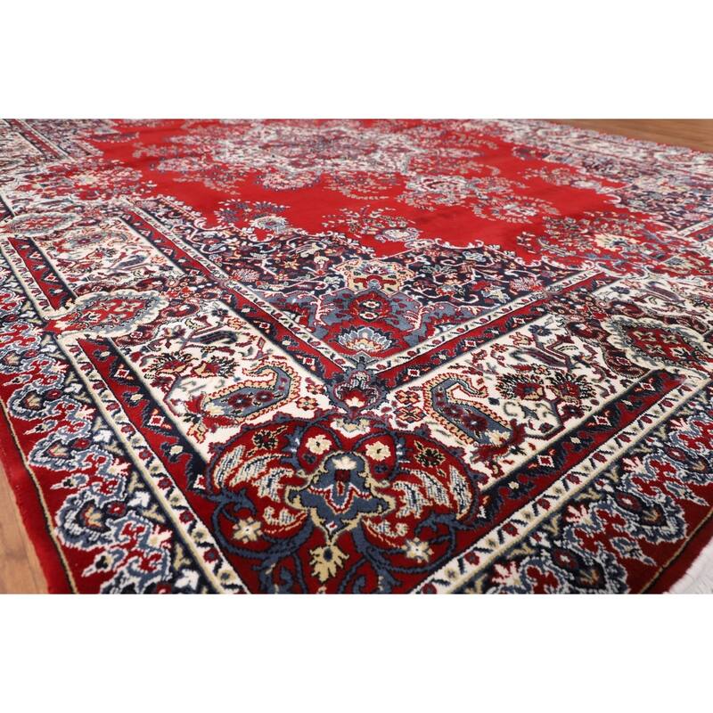 Victorian Style Kashan Turkish Rug Machine Made Oriental Red Carpet - 9'7" x 12'11"