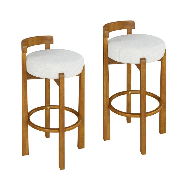 Roomfitters Elise Indoor Low Back Wooden Barstools with Ivory Upholstery, Set of 2 - Set of 2