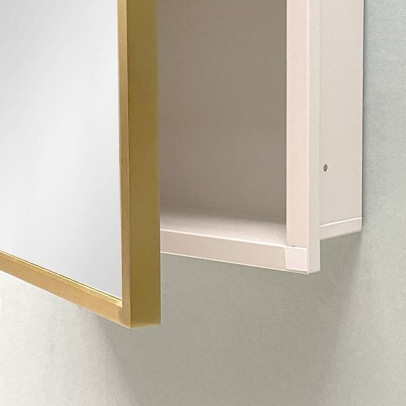 16X28 Inches Golden Metal Framed White Cabinet Wall Mount Or Recessed Bathroom Medicine Cabinet With Mirror