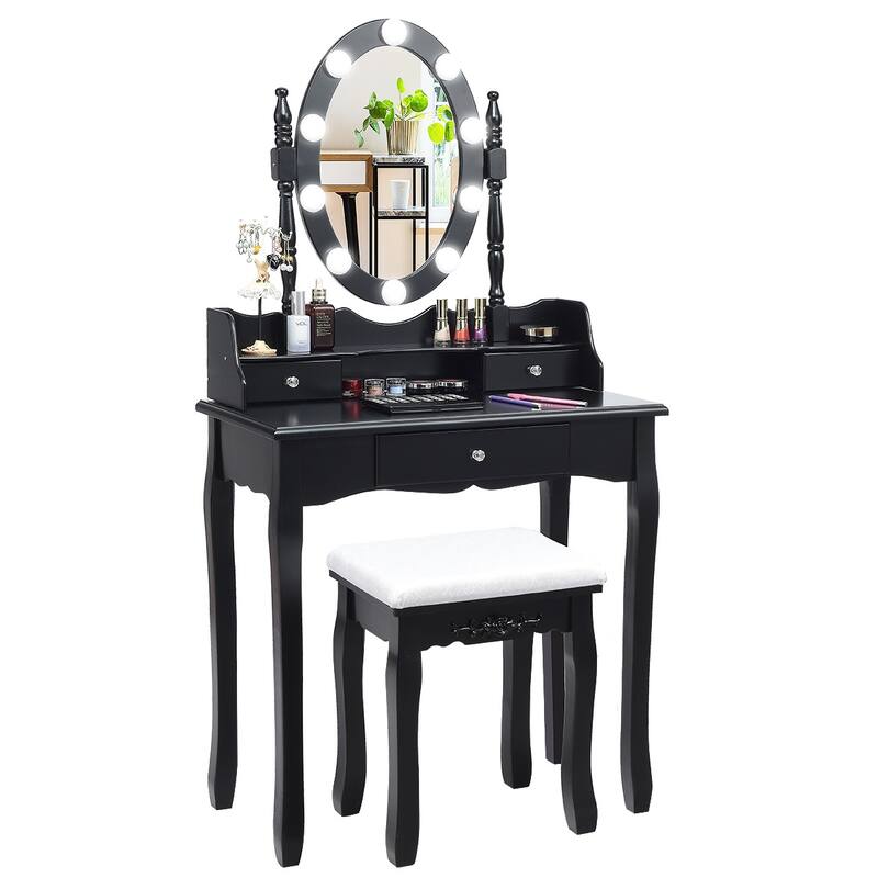 Costway Makeup Vanity Dressing Table 10 Dimmable Bulbs WhiteBlackBrown