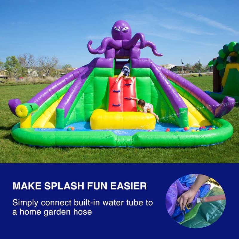 HeroKiddo Octopus Inflatable Bounce House Water Park for Toddlers & Kids with Dual Lane Slide & Air Blower, Indoor Outdoor Play