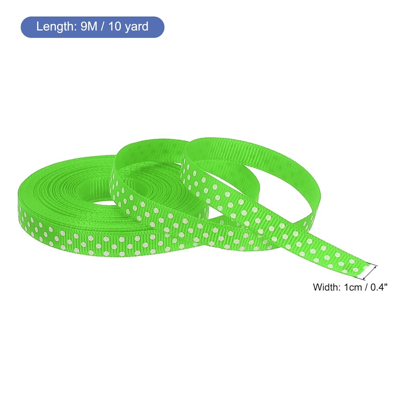 Grosgrain Ribbons with Dots Ribbon Bow Decoration - Bright Green - 10 Yards 3/8 Inch