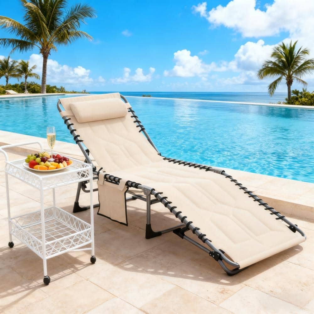 GDFStudio - Lucas Adjustable Folding Chaise Lounge Chair with Padded Comfort and Headrest Support - Chaise Lounge