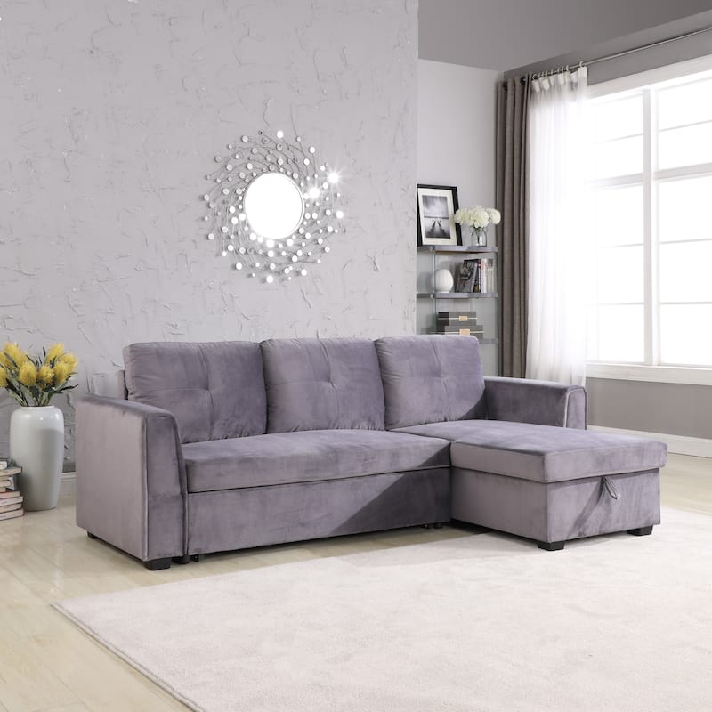 91-in. Velvet Reversible Convertible Storage Sectional/Sofa Sleeper