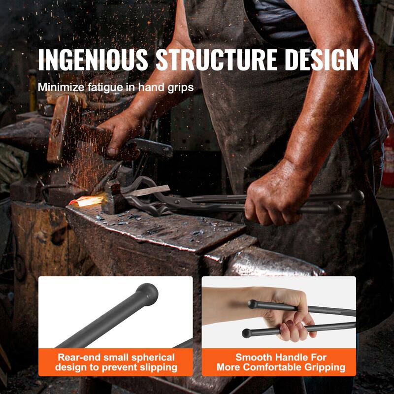 Blacksmith Tongs, Carbon Steel Forge Tongs with A3 Steel Rivets, for Knife Blades, Long Pieces, Circular Forgings, for Beginner