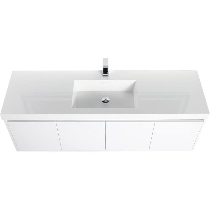Blossom 60" Wall Mount Vanity with Single Acrylic Sink, Modern Design