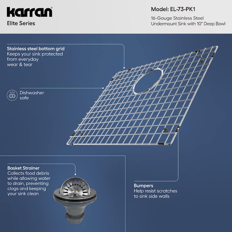 Karran 23" Undermount Single Bowl Stainless Steel Kitchen Sink Kit