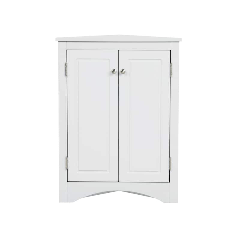 32" Wood 2-door Bathroom Corner Cabinet with Adjustable Shelves