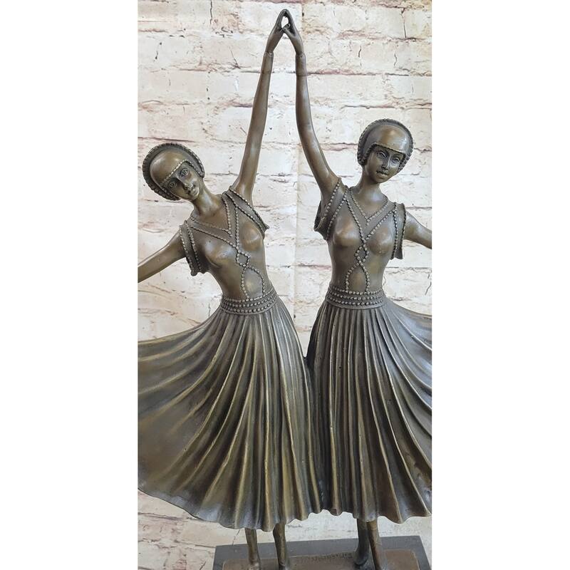Twin Art Deco Dancer Girls Gemini Pair Bronze Statue Sculpture D.H. Chiparus