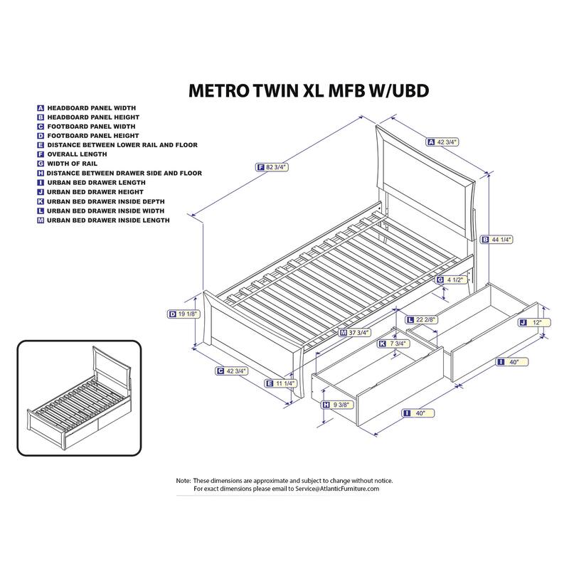 Twin XL Platform Bed with Footboard & Drawers - Modern Walnut Design & Storage