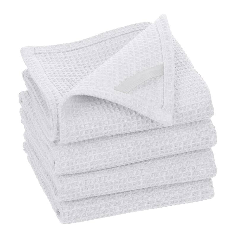 Fabstyles Broadway Waffle Cotton Kitchen Towels - 18x28 - Set of 4 - White
