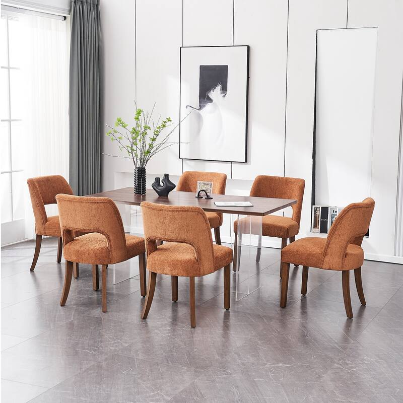 Wooden Dining Chairs Set of 2/4/6,Modern Fabric Upholstered Dining Room Chair Kitchen Chairs - Set of 6 - Orange