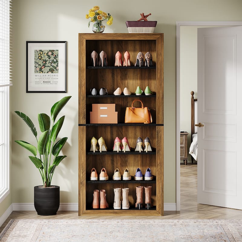 74.4'' Tall Shoe Cabinet, 6-Tier Wood Freestanding Shoe Storage Cabinet