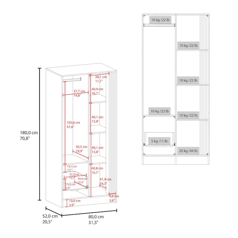 Pekin Modern Wardrobe Organizer with Shelves and Rod, Natural Oak
