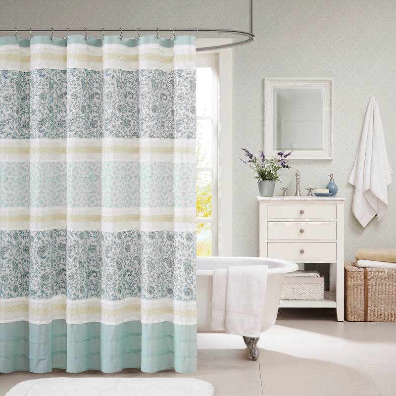 Madison Park Dawn Cotton Shower Curtain - Aqua