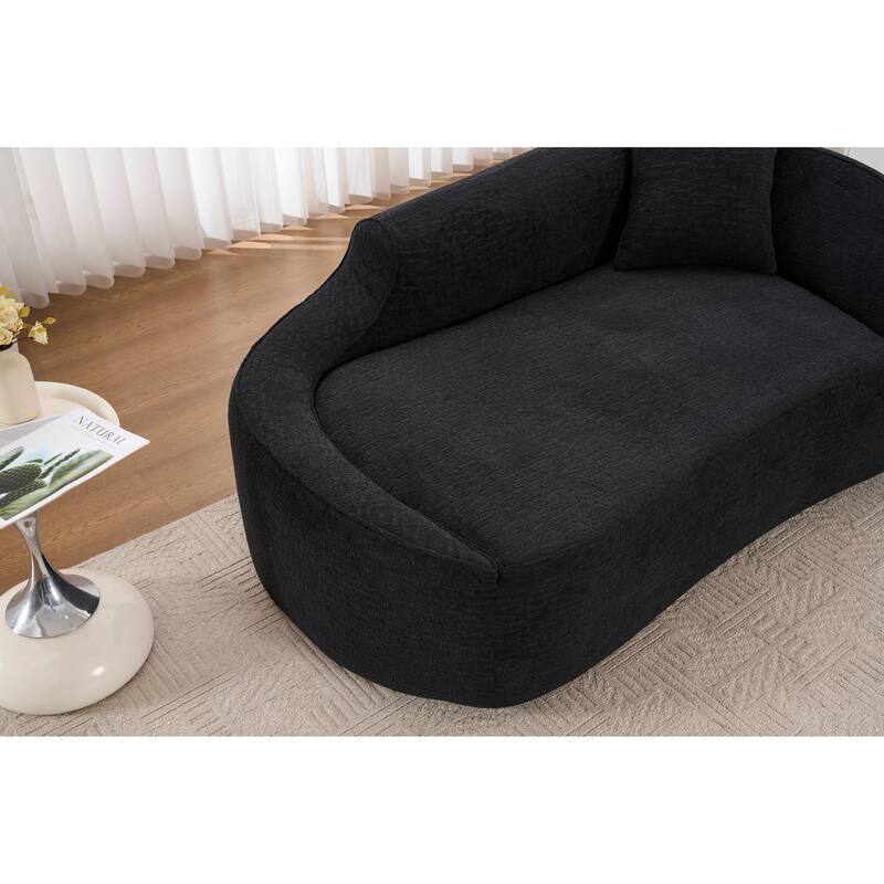 LY-048 Compression Curved Chaise Longue Chair Indoor, Modern Chenille Loveseat Couch