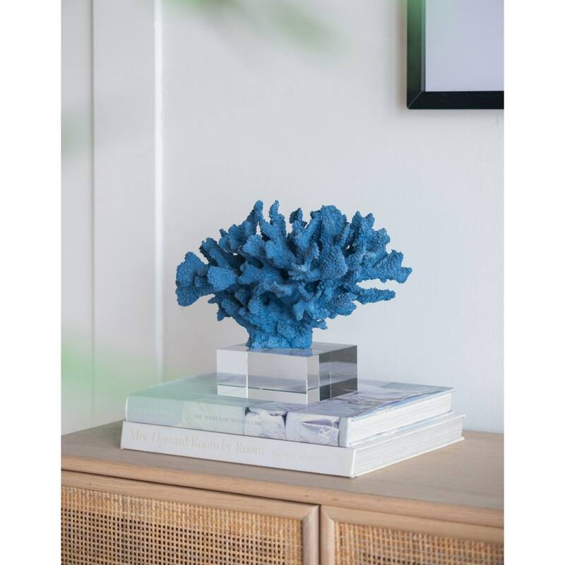 Coral Sculpture with Glass Base - 9.5" - Blue