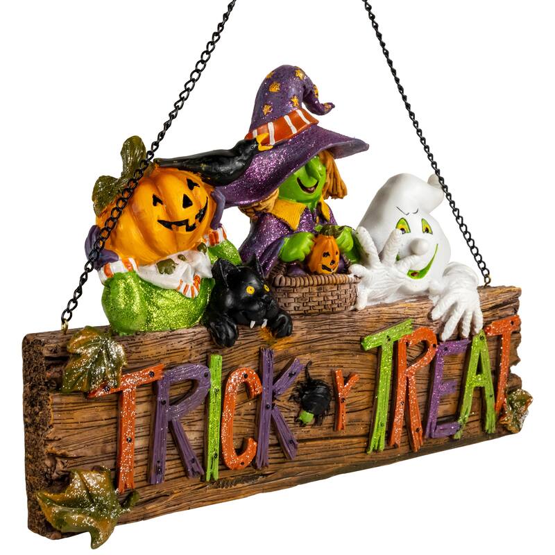 13.5" Trick or Treat Halloween Pumpkin, Ghost, Witch Wall Decoration