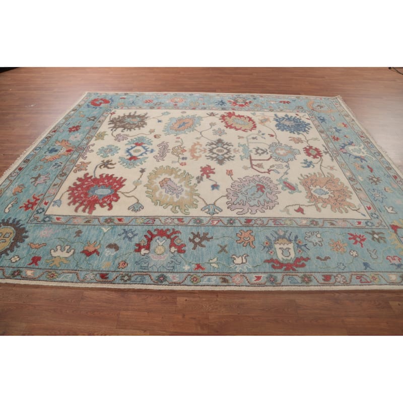 Floral Oushak Area Rug Hand-Knotted Wool Carpet - 8'0"x 9'8"