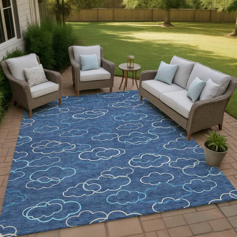 Machine Washable Indoor/ Outdoor Modern Clouds Chantille Rug - Navy - 3' x 5'